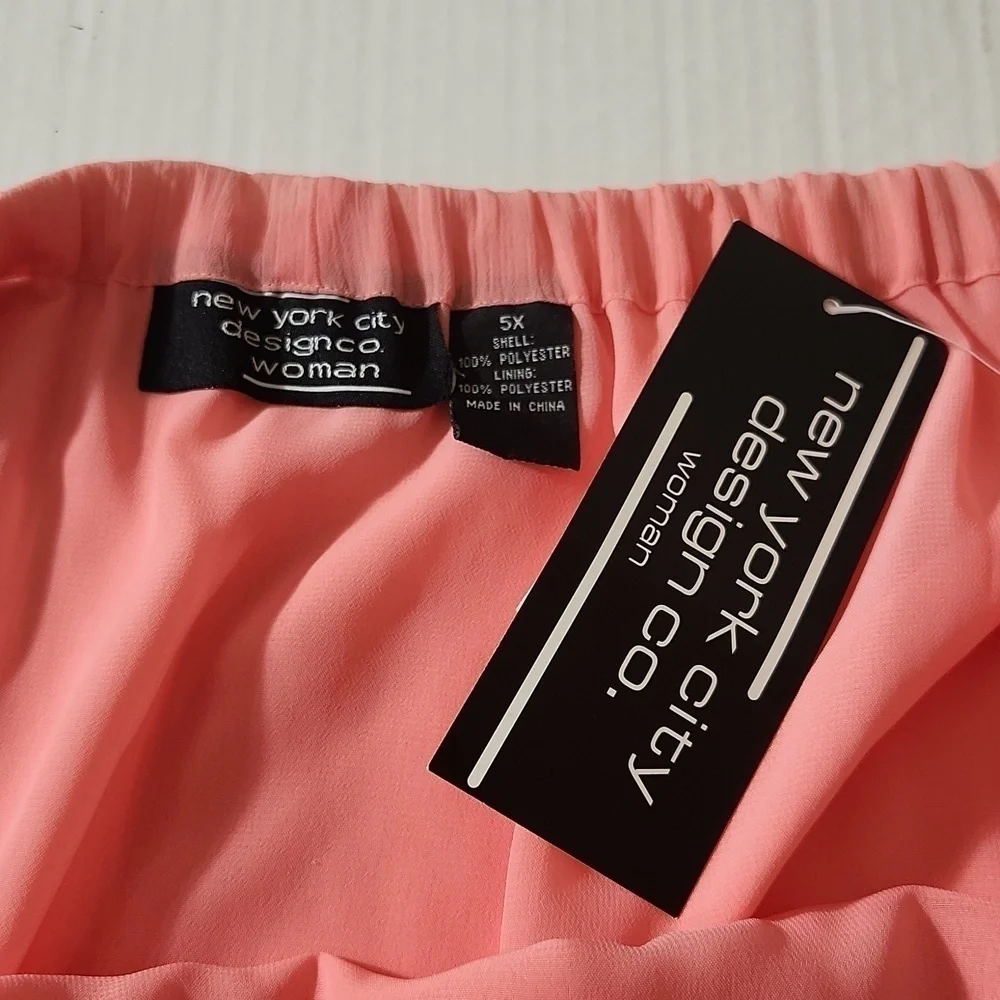 New York City Design Co SZ 5X Pink Lined Pleat Elastic Waist Chiffon Flowy Skirt